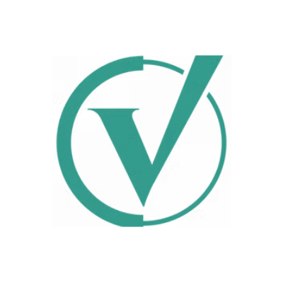 Green V logo in circular design